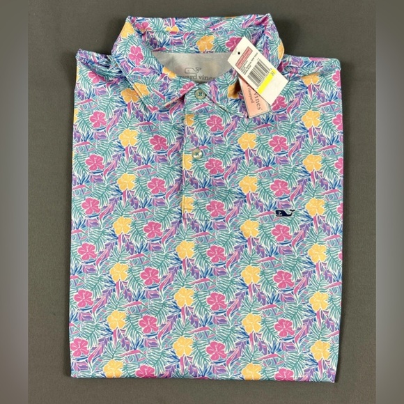 Vineyard Vines Golf Shirt Polo Gulf Tropical Print Medium Multicolor Polyester - Picture 1 of 6